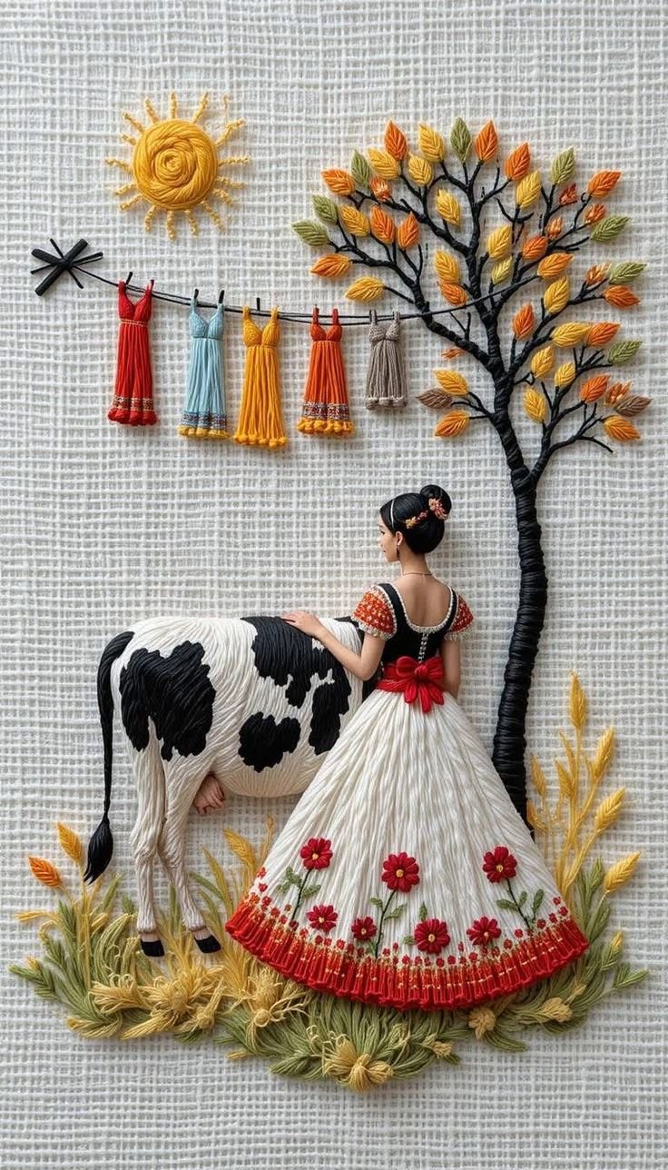 Handmade Thread Art Woman Wall Frame